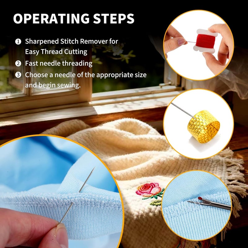 RZHHTTQ 41PCS Big Eye Stainless Steel Hand Sewing Needles Set, Large Eye Steel Needle Set for Hand Quilting, Denim & Daily Mending - Image 3